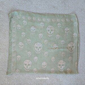 Alexander McQueen Silk Chiffon Classic Skull Scarf Sage Green